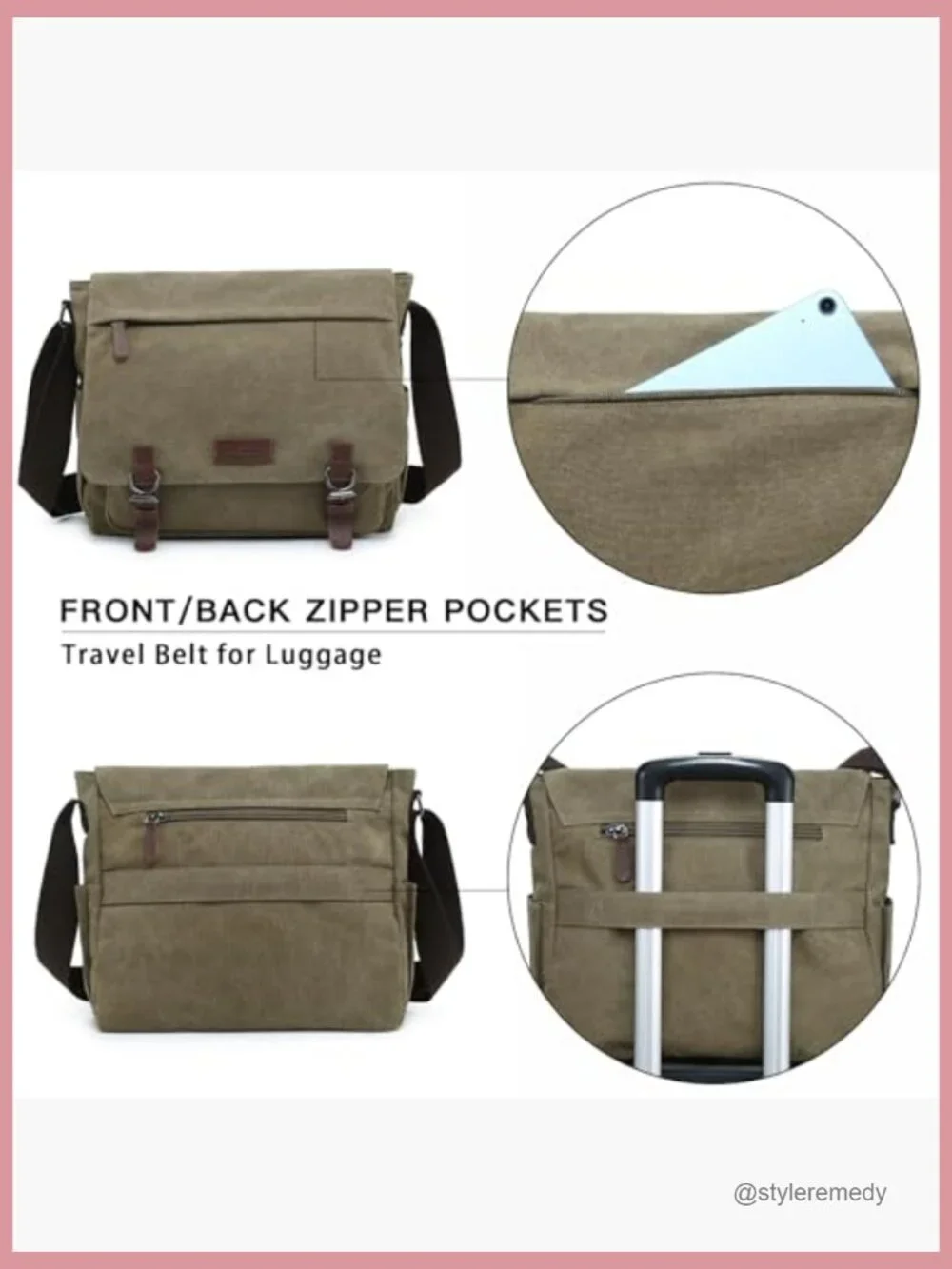 Large Vintage Canvas Messenger Shoulder Bag Crossbody Purse for 15 Laptop
